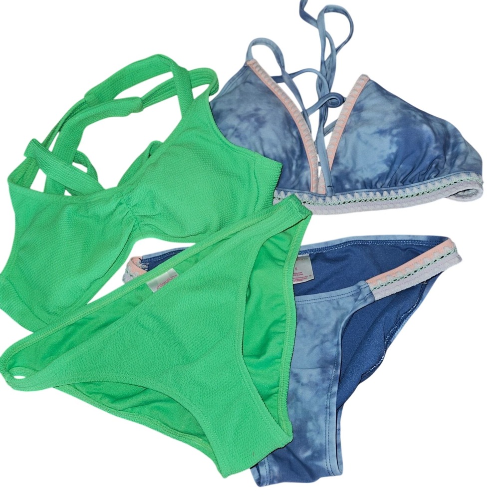 Xhilaration Bikini Set Bundle Green Textured & Blue Tie-Dye Crochet Swimsuit S